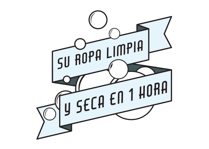 Icono de ropa limpia y seca en 1 hora en Lavamat.